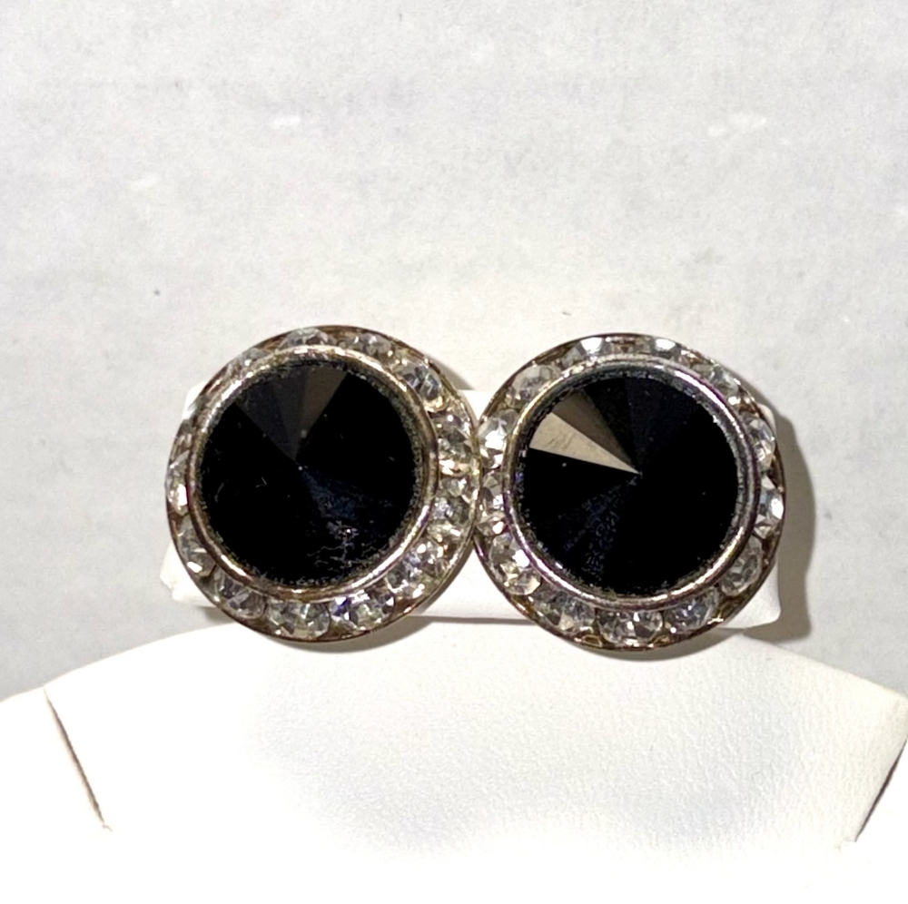 Rosa Genuine Austrian Crystal Black Silver Stud Earrings NWT